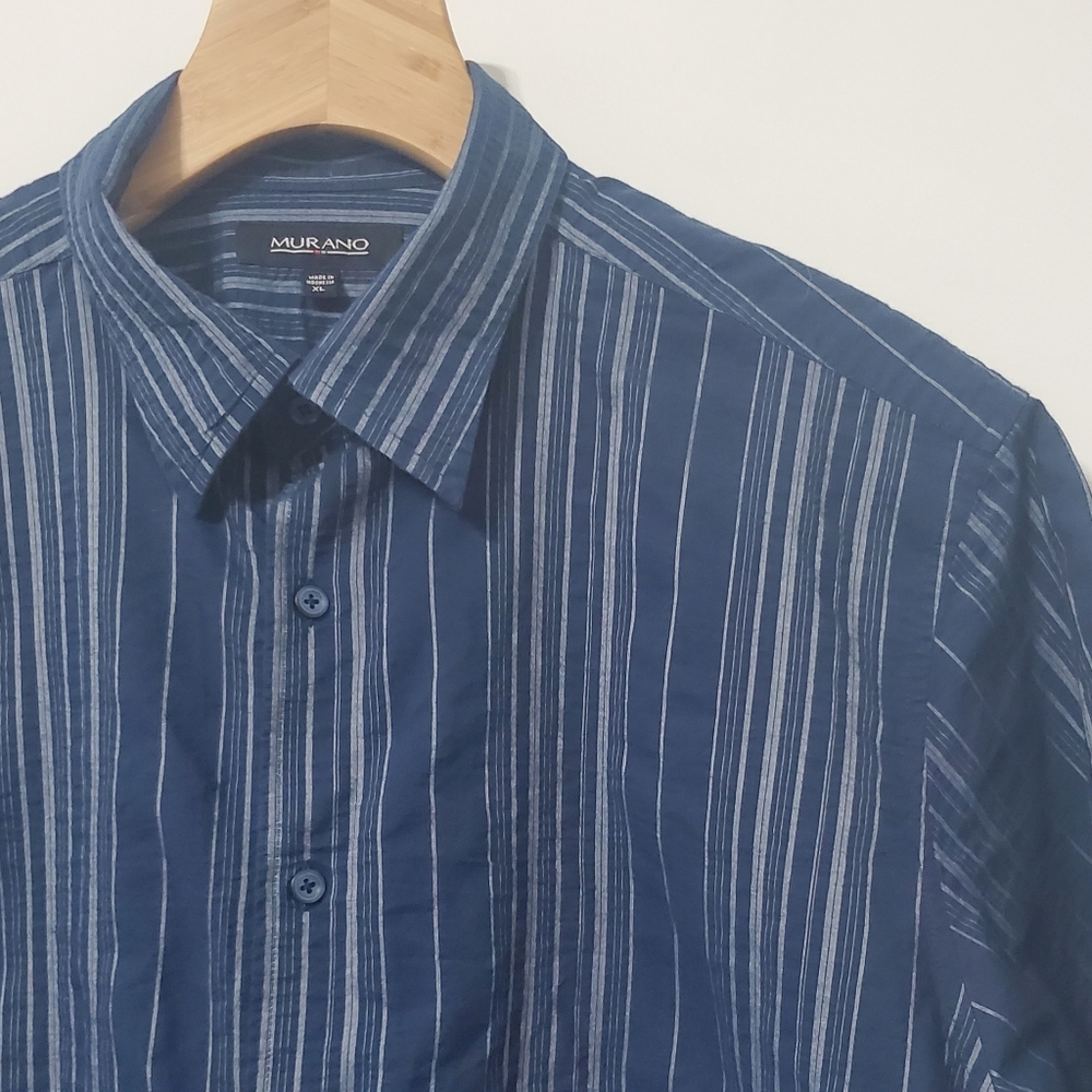 Murano Blue Striped Short Sleeve Button Down Shirt XL